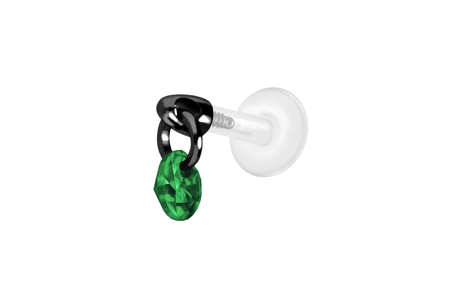 PTFE Labret Piercing mit Innengewinde + Titan-Aufsatz RUNDER KRISTALL
